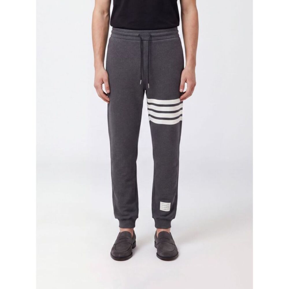 Thom Browne Men Thom Browne 4-Bar Cotton Joggers With Drawstring Waist